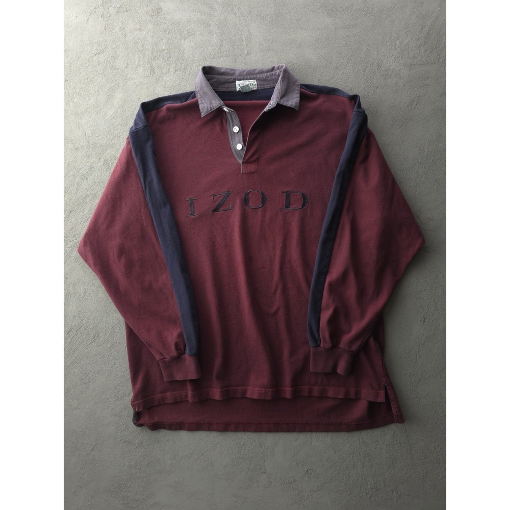 Vintage 1990s Izod Long Sleeve Burgundy Rugby Shirt Men's Size XL